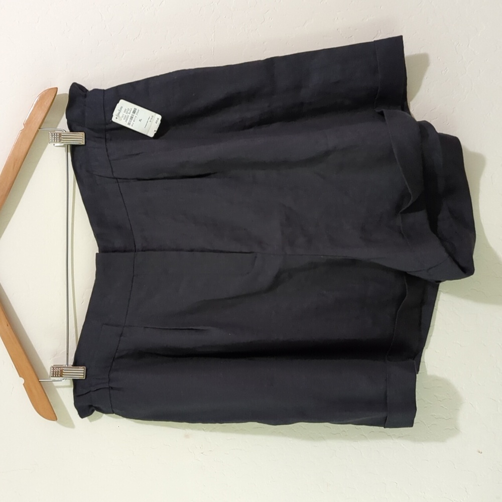 Neiman Marcus Black Paper Bag High Rise Pleated Linen Shorts Size XL